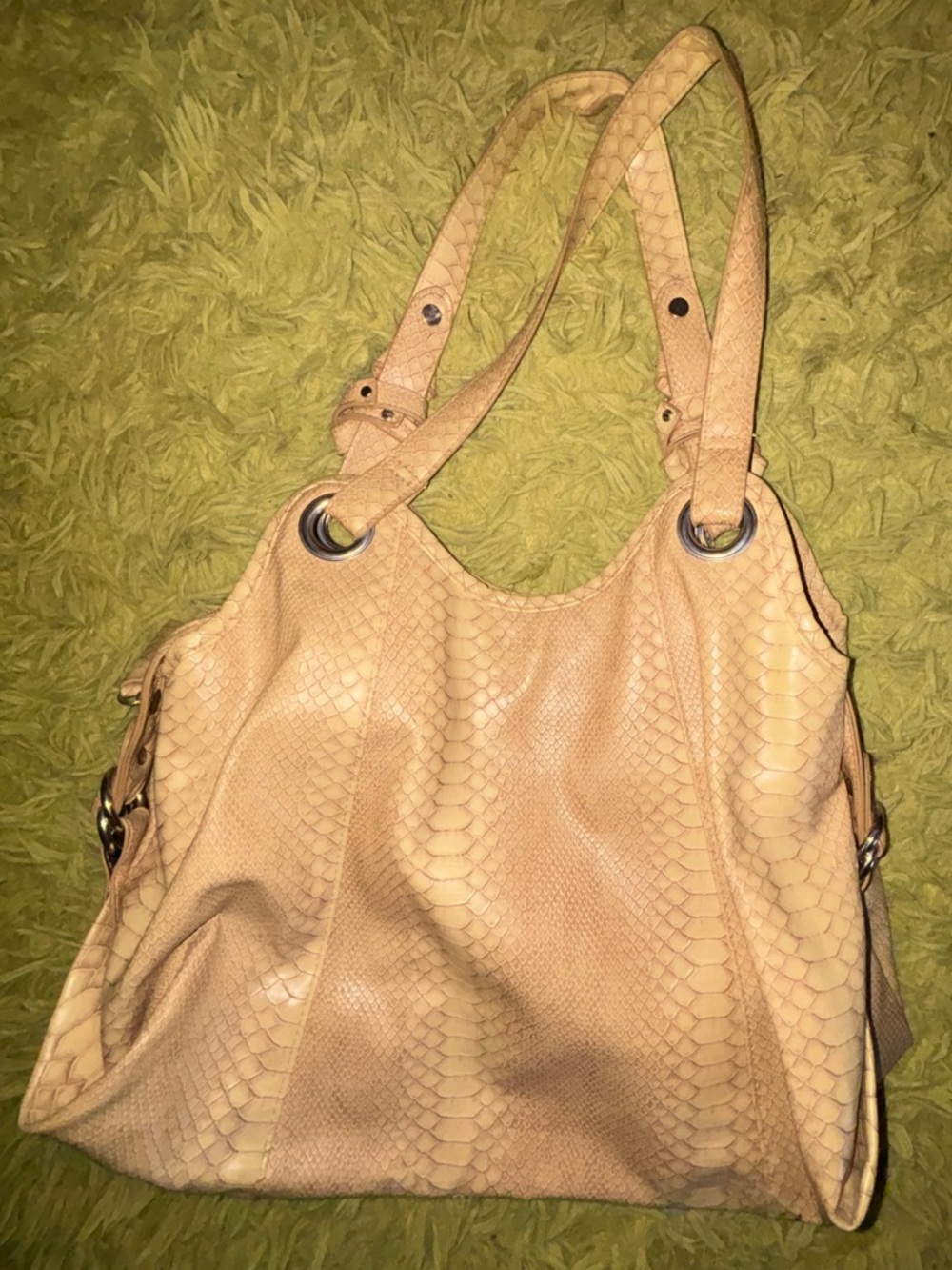 Classic Tan Snakeskin Women’s Tote Bag - Elegant Textured Design
